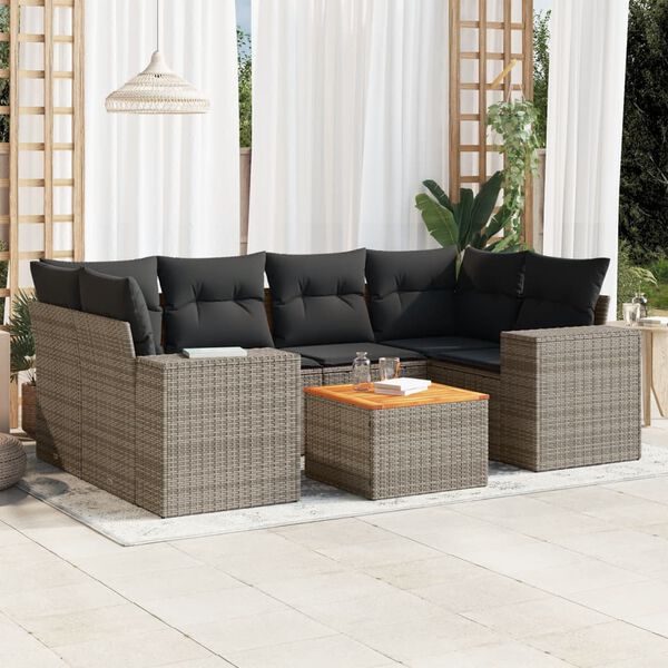 vidaXL Set Divani da Giardino 7 pz con Cuscini Grigio in Polyrattan