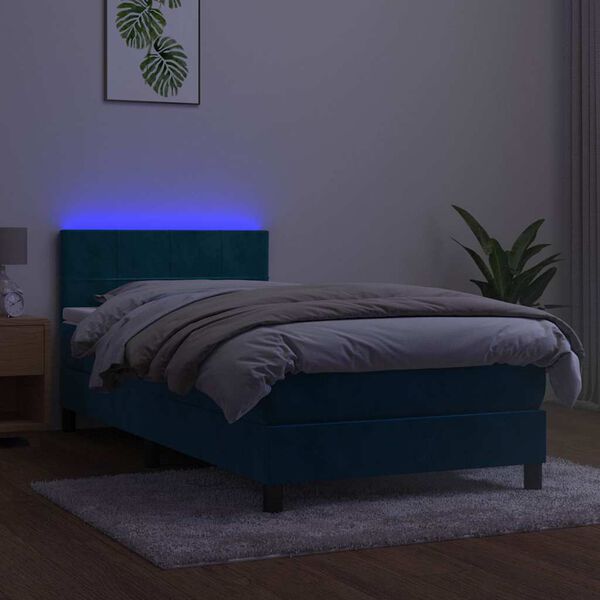 vidaXL Letto a Molle con Materasso e LED Blu Scuro 90x190cm in Velluto