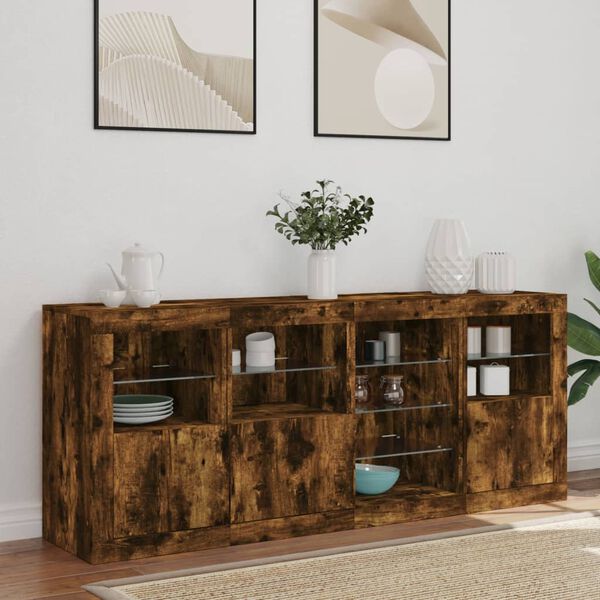 vidaXL Credenza con Luci LED Rovere Fumo 164x37x67 cm
