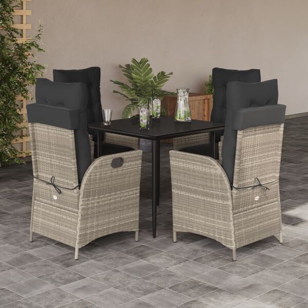 vidaXL Set Pranzo da Giardino 5pz con Cuscini Grigio Chiaro Polyrattan