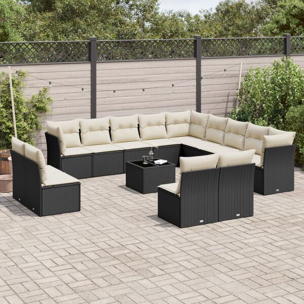 vidaXL Set Divani da Giardino 14pz con Cuscini in Polyrattan Nero
