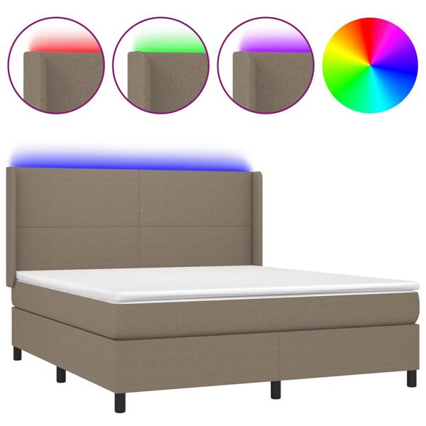 vidaXL Letto a Molle con Materasso e LED Tortora 180x200 cm in Tessuto