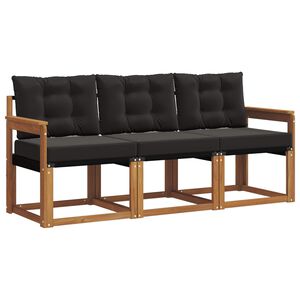 vidaXL Set di divani da esterno con cuscino 3 pcs Naturale e Nero