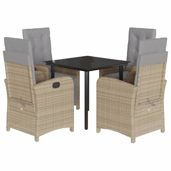 vidaXL Set da Pranzo da Giardino 5 pz con Cuscini Beige in Polyrattan