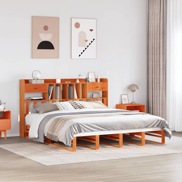 vidaXL Letto Libreria senza Materasso Marrone Cera 200x200 cm in Pino