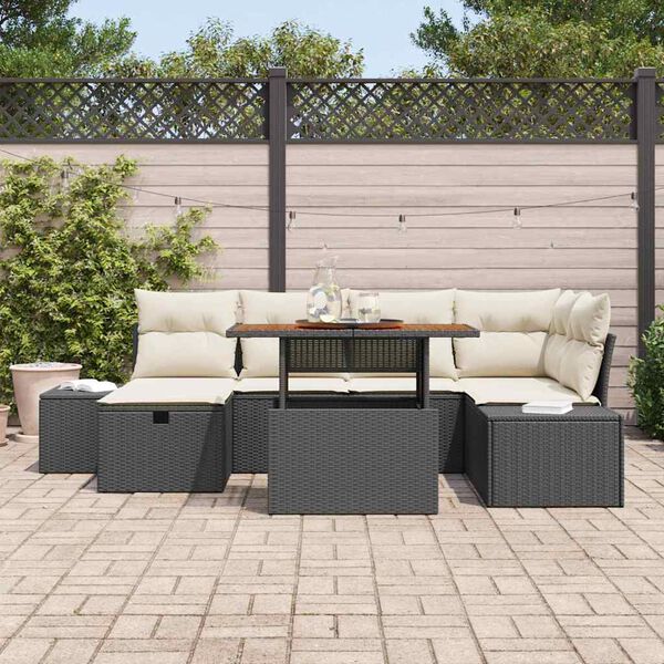 vidaXL Set Divano da Giardino 7 pcs Nero polyrattan