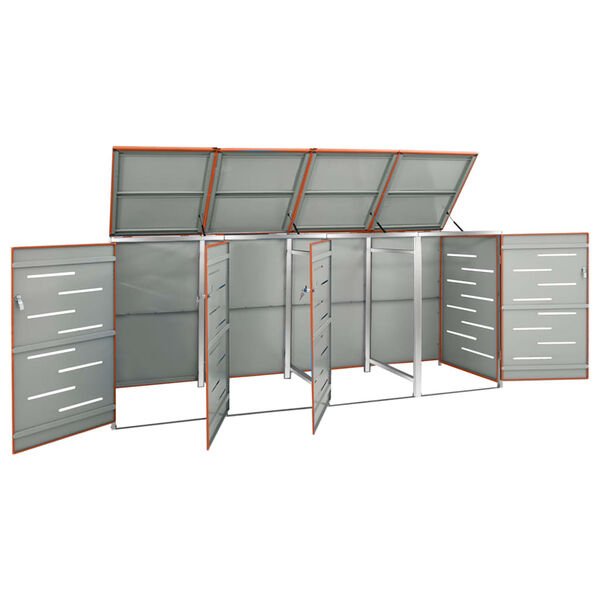 vidaXL Copri Bidoni Pattume Quadruplo 276,5x77,5x112,5 cm Acciaio Inox