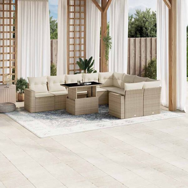 vidaXL Set Divano da Giardino 10 pz con Cuscini Beige in Polyrattan