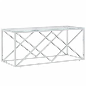 vidaXL Tavolino da Salotto 110x45x45 cm in Acciaio Inox e Vetro