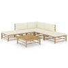 vidaXL Set Salotto da Giardino 6pz con Cuscini Bianco Crema in Bamb&ugrave;