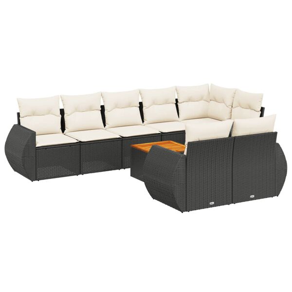vidaXL Set Divani da Giardino 9 pz con Cuscini Nero in Polyrattan