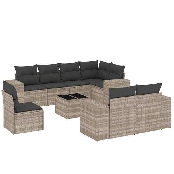 vidaXL Set Divano da Giardino 9pz con Cuscini Grigio Chiaro Polyrattan