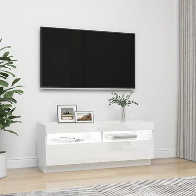 vidaXL Mobile Porta TV con Luci LED Bianco Lucido 100x35x40 cm