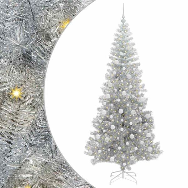 vidaXL Albero di Natale con 300 LED con supporto Argento 210 cm PET