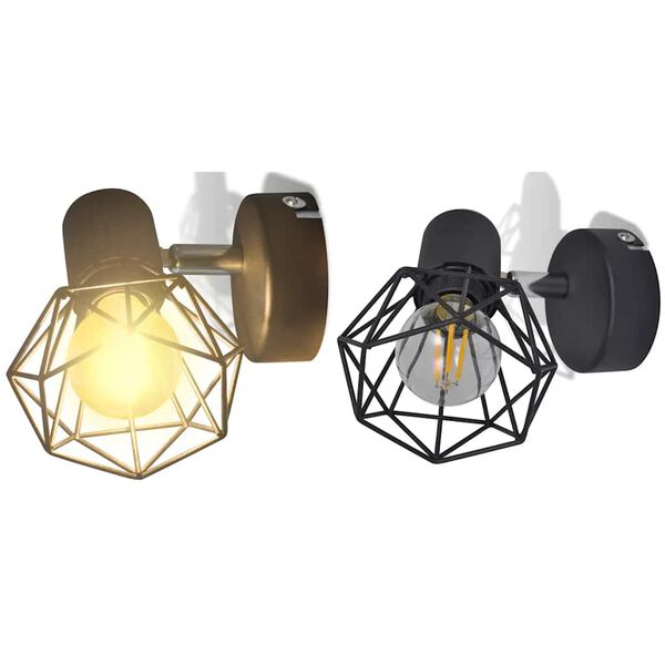 vidaXL Set 2 Applique con Rete in Stile Industriale Nero Lampadina LED