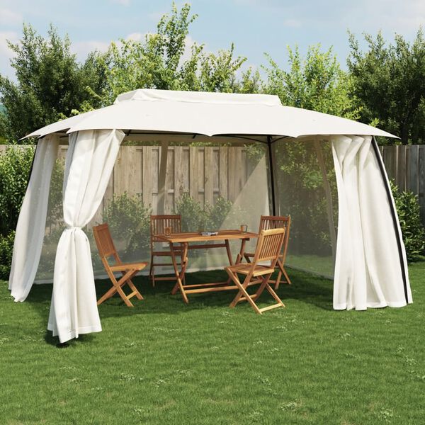 vidaXL Gazebo con Tetto Doppio e Pareti Rete Crema 3,93x2,93 m Acciaio