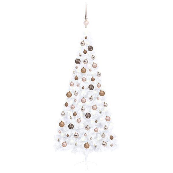vidaXL Albero di Natale a Met&agrave; Preilluminato con Palline Bianco 240 cm