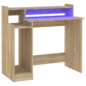 vidaXL Scrivania con Luci LED Rovere Sonoma 97x45x90 cm in Multistrato