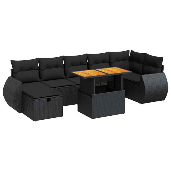 vidaXL Set Divani da Giardino 5 pz con Cuscini Nero Polyrattan Acacia