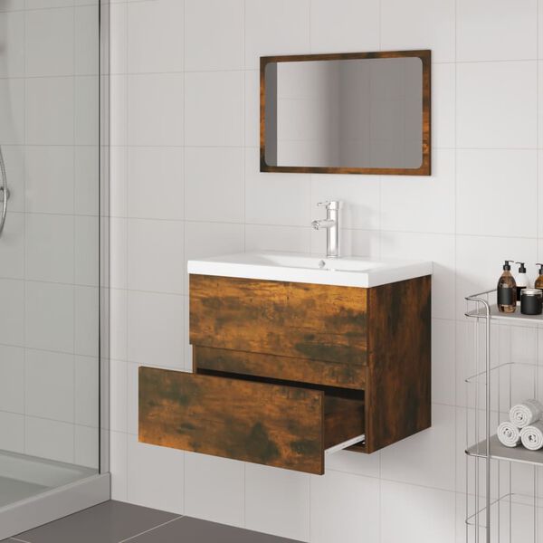 vidaXL Set di Mobili da Bagno Rovere Fumo in Legno Multistrato