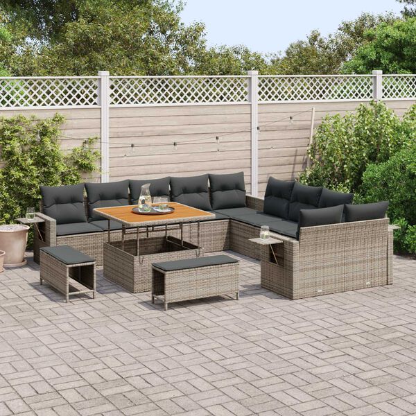 vidaXL Set Divano da Giardino con cuscino 13 pcs Grigio polyrattan
