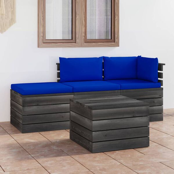 vidaXL Set Divani da Giardino su Pallet 4 pz con Cuscini Massello Pino