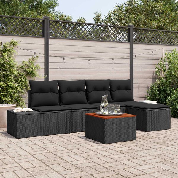 vidaXL Set Divano da Giardino con archiviazione 6 pcs Nero polyrattan