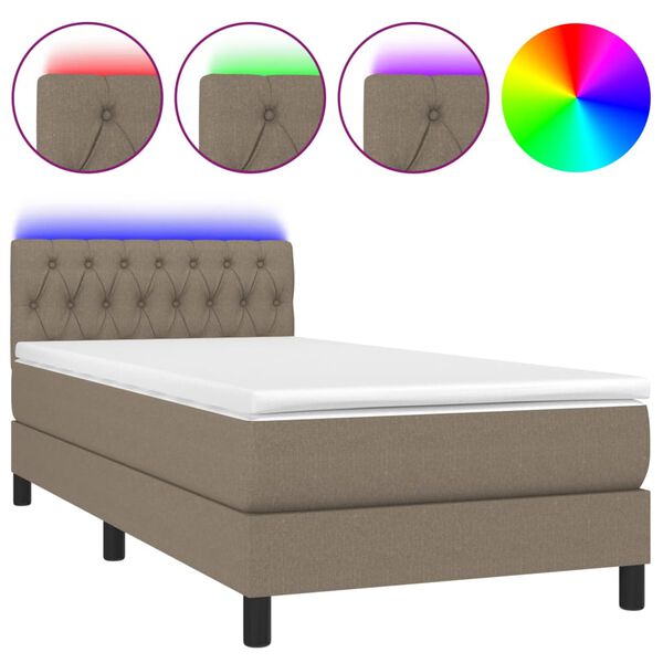 vidaXL Letto a Molle con Materasso e LED Tortora 90x190 cm in Tessuto