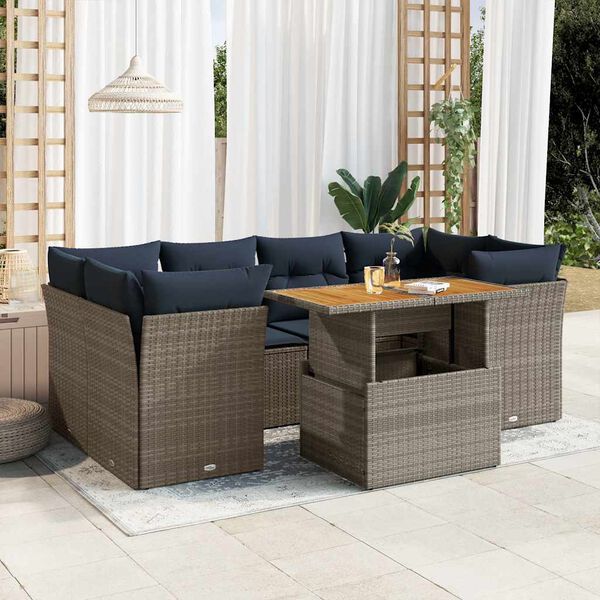 vidaXL Set Divani da Giardino 7 pz con Cuscini Grigio in Polyrattan