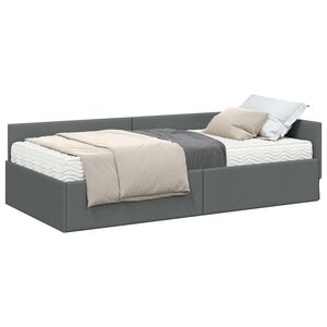 vidaXL Struttura Letto Angolare con Materasso 2 pz Grigio Tessuto