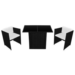 vidaXL Set da Bistrot 3 pz con Cuscini in Polyrattan Nero