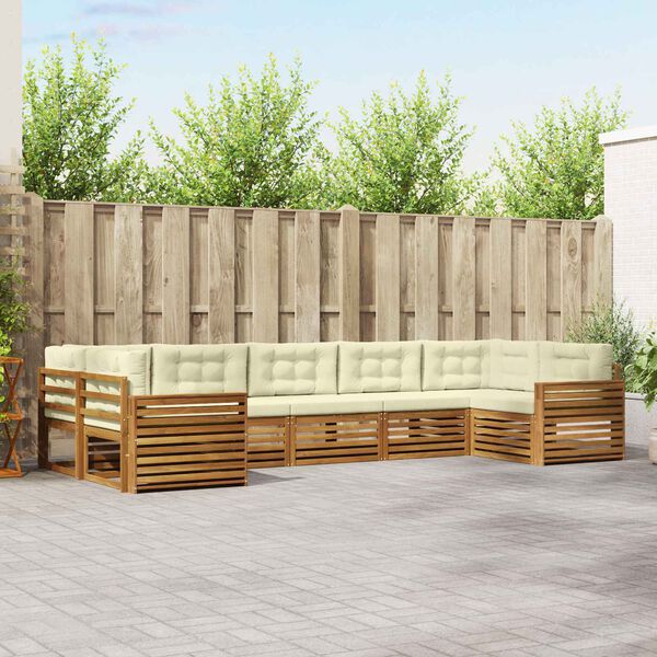 vidaXL Set di divani da esterno con cuscino 7 pcs Naturale e Crema