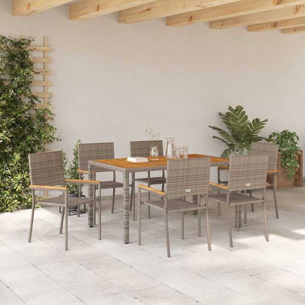 vidaXL Set da Pranzo per Giardino 7 pcs Grigio polyrattan