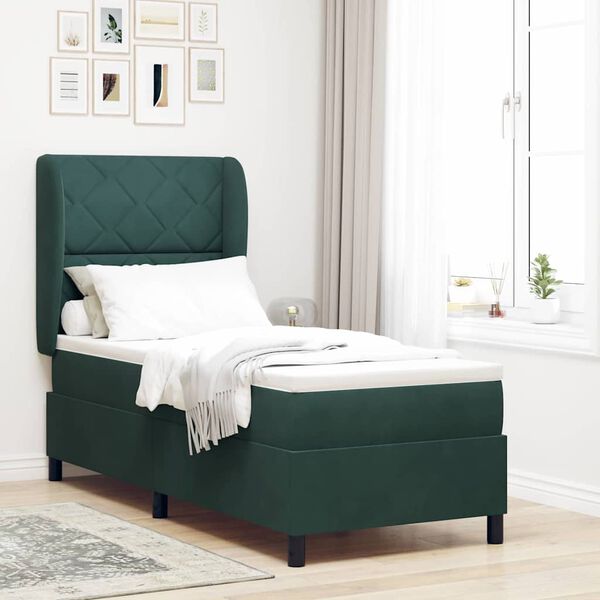 vidaXL Letto a molle con materasso Verde Scuro 200 x 80 cm Poliestere