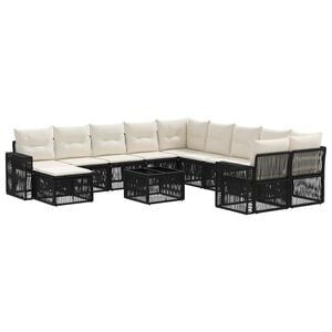 vidaXL Set Divano da Giardino 12 pcs Nero e Bianco Crema polyrattan