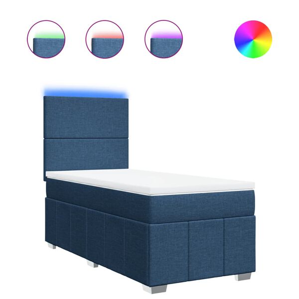 vidaXL Giroletto a Molle con Materasso Blu 90x190 cm in Tessuto