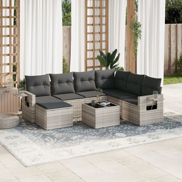 vidaXL Set Divano da Giardino 8pz con Cuscini Grigio Chiaro Polyrattan