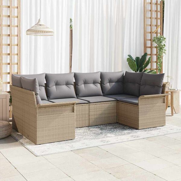 vidaXL Set Divano da Giardino con cuscino 6 pcs Beige Poly Rattan