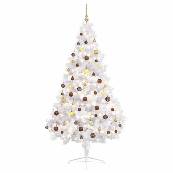 vidaXL Set Albero Natale Artificiale a Met&agrave; LED Palline Bianco 210cm