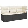 vidaXL Divano da Giardino a 3 Posti con Cuscini Nero in Polyrattan
