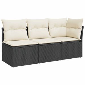 vidaXL Divano da Giardino a 3 Posti con Cuscini Nero in Polyrattan