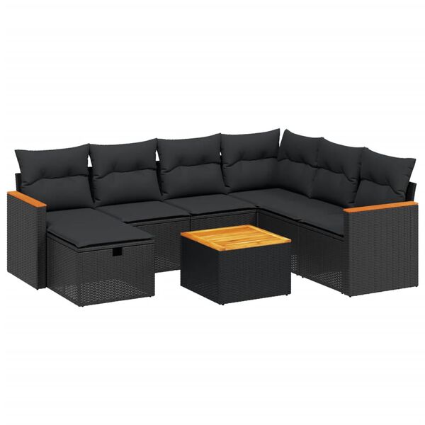 vidaXL Set Divani da Giardino con Cuscini 8 pz Nero in Polyrattan