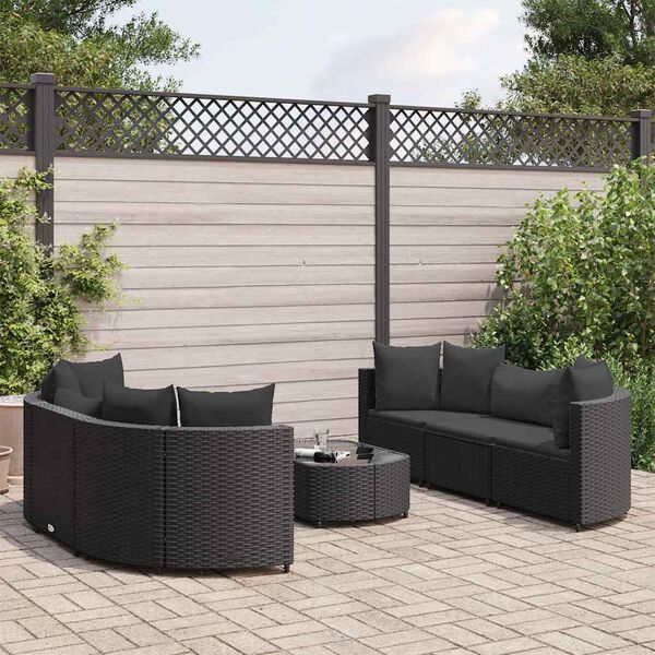 vidaXL Set Divani da Giardino con Cuscini 7pz Nero Polyrattan