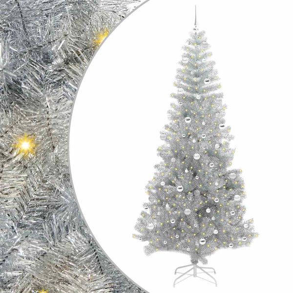 vidaXL Albero di Natale con 300 LED con supporto Argento 240 cm PET
