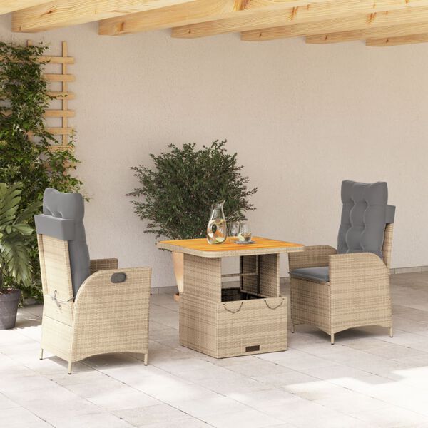 vidaXL Set da Pranzo da Giardino 4 pz con Cuscini Beige in Polyrattan