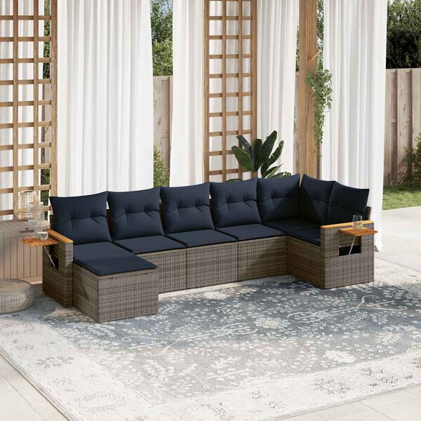 vidaXL Set Divani da Giardino 7 pz con Cuscini Grigio in Polyrattan