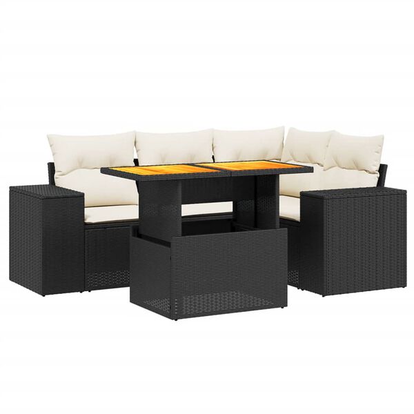 vidaXL Set Divani da Giardino 5 pz con Cuscini in Polyrattan Nero