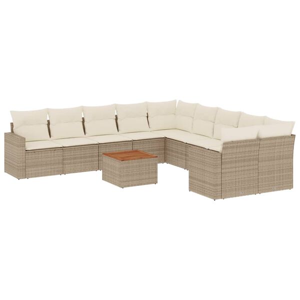 vidaXL Set Divani da Giardino 11 pz con Cuscini Beige in Polyrattan