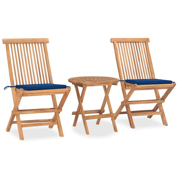 vidaXL Set da Pranzo Giardino Pieghevole 3 pz Cuscino Massello di Teak