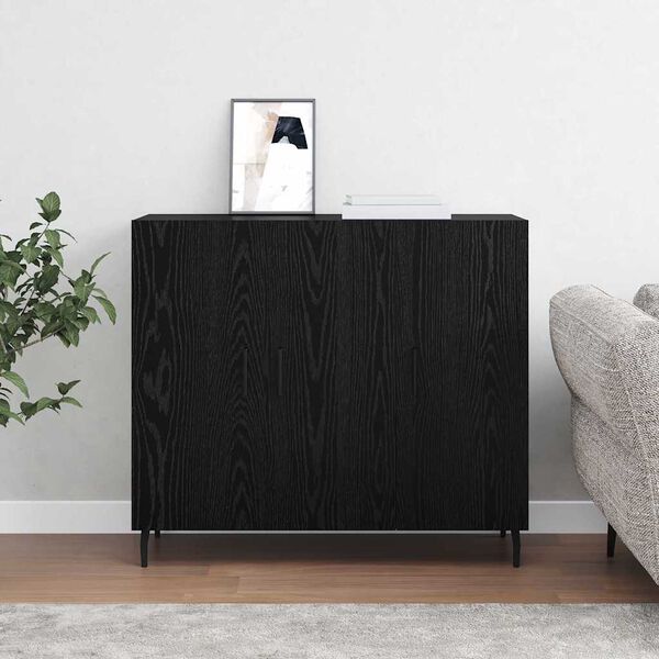 vidaXL Credenza Rovere Nero 90 x 34 x 80 cm Legno multistrato
